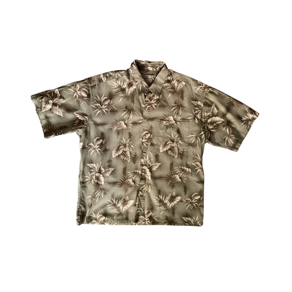 Batik Bay Hawaiian Shirt Mens Size XL Tan Floral Palm Print Button Up Collar - Picture 2 of 13